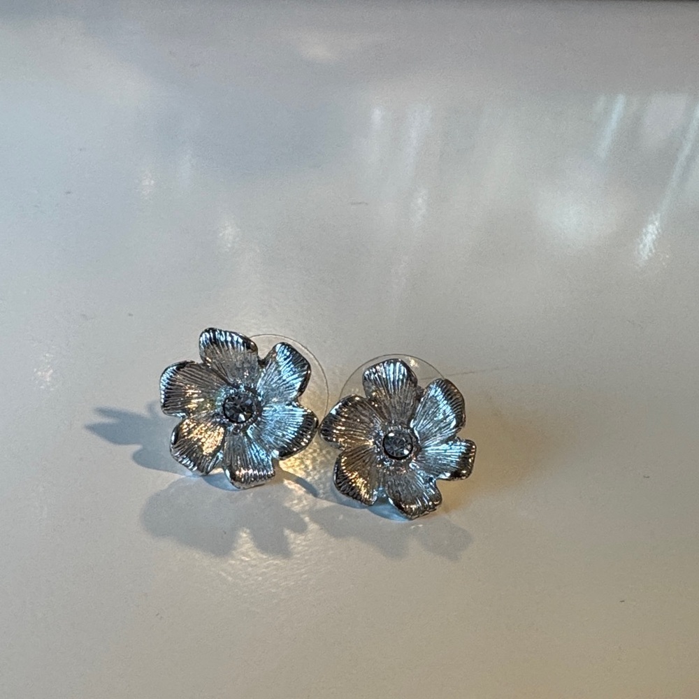 Silver Floral Stud Earrings